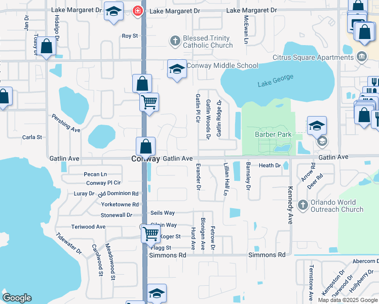 map of restaurants, bars, coffee shops, grocery stores, and more near 3864 Oyster Court in Orlando
