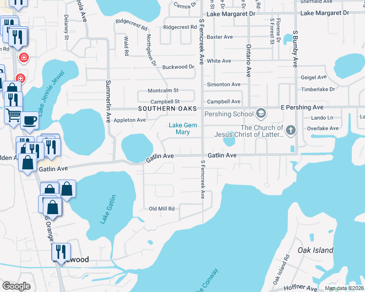 map of restaurants, bars, coffee shops, grocery stores, and more near 4507 Vaughn Avenue in Orlando