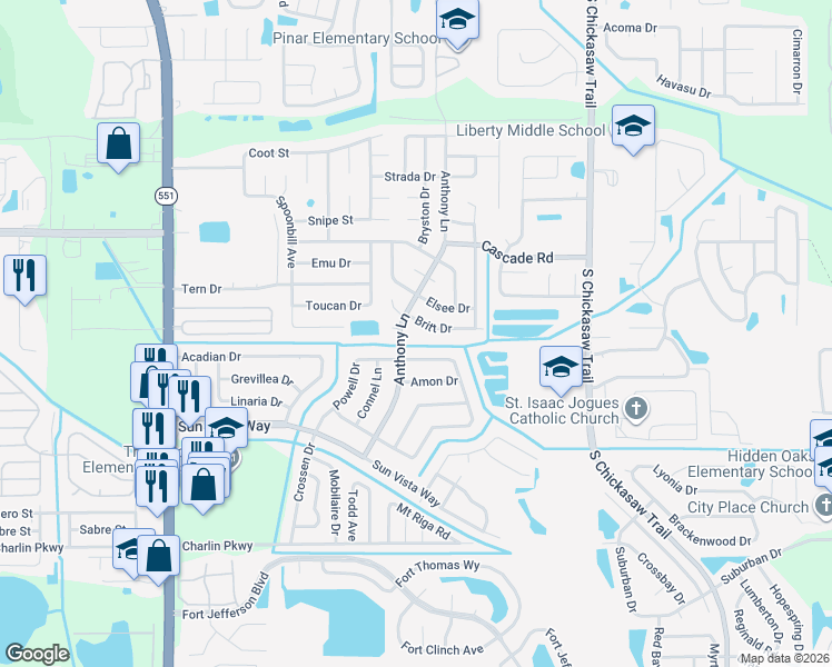 map of restaurants, bars, coffee shops, grocery stores, and more near 8106 Britt Drive in Orlando