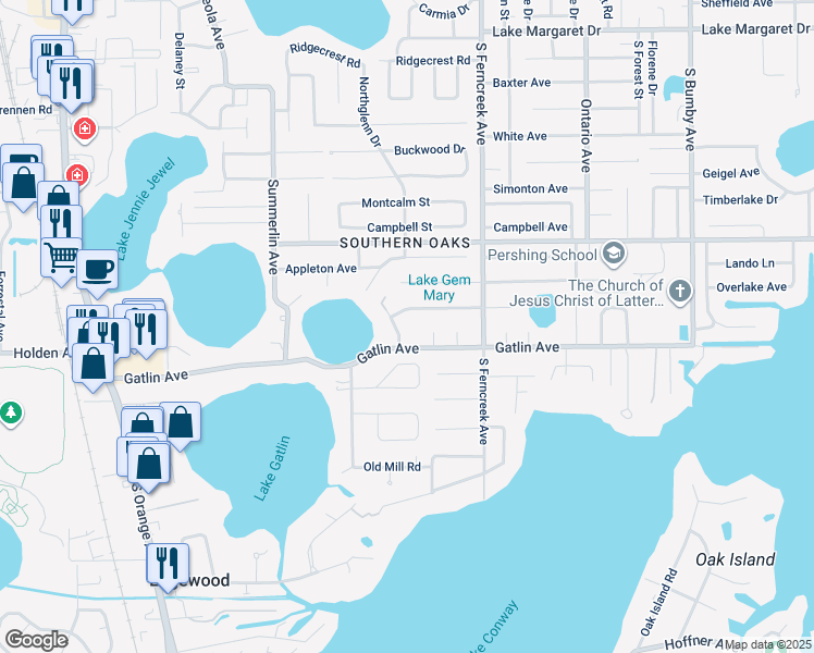 map of restaurants, bars, coffee shops, grocery stores, and more near 4509 Lake Gem Circle in Orlando