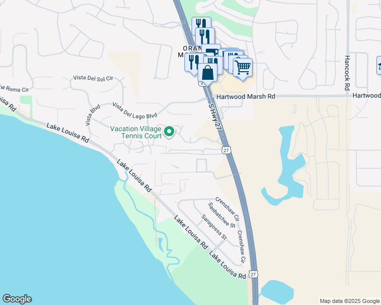 map of restaurants, bars, coffee shops, grocery stores, and more near 10201 U.S. 27 in Clermont