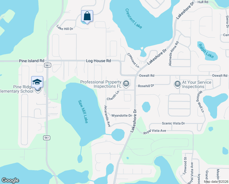 map of restaurants, bars, coffee shops, grocery stores, and more near 10836 Cherith Lane in Clermont