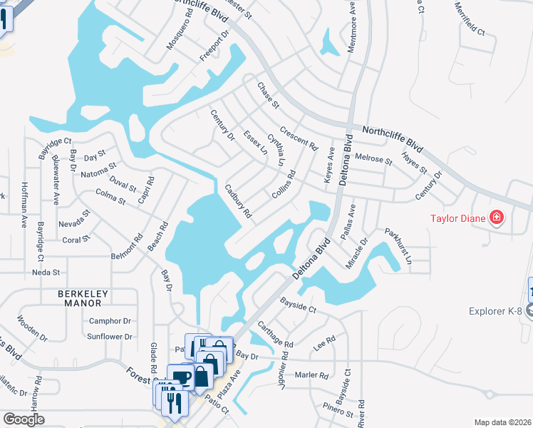 map of restaurants, bars, coffee shops, grocery stores, and more near 4428 Crescent Road in Spring Hill
