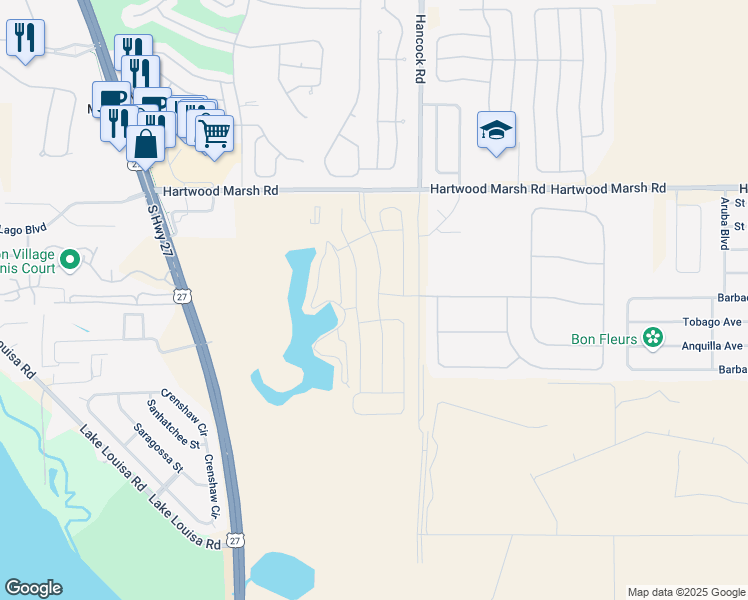 map of restaurants, bars, coffee shops, grocery stores, and more near 2696 Kingston Ridge Drive in Clermont