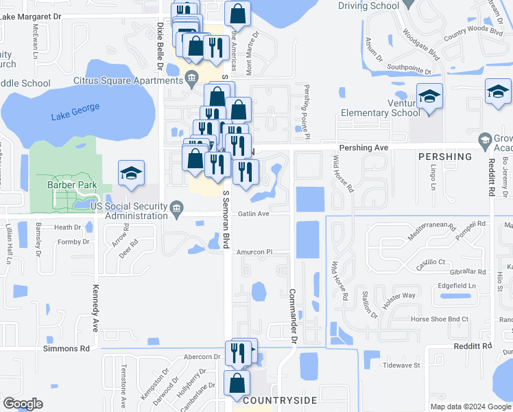 map of restaurants, bars, coffee shops, grocery stores, and more near 5721-5725 Gatlin Avenue in Orlando
