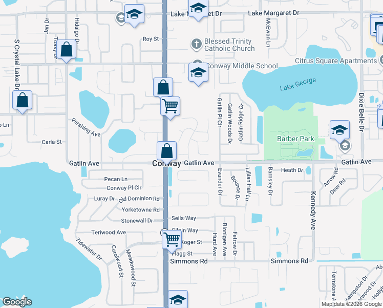 map of restaurants, bars, coffee shops, grocery stores, and more near 3851 Landlubber Street in Orlando