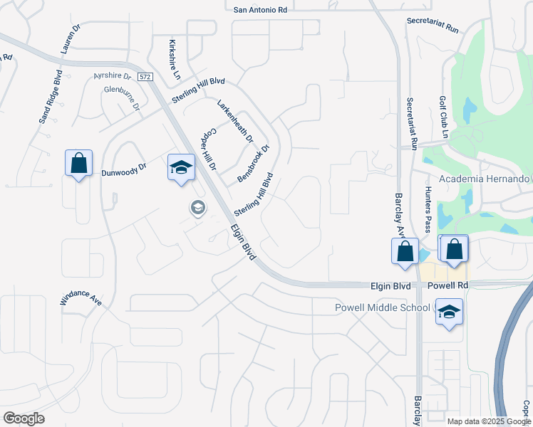 map of restaurants, bars, coffee shops, grocery stores, and more near 4348 Canongate Court in Spring Hill