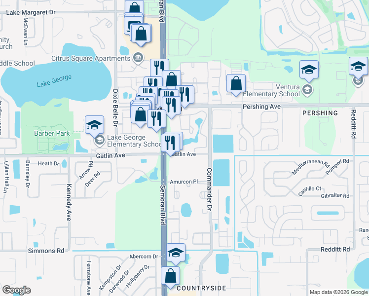 map of restaurants, bars, coffee shops, grocery stores, and more near 5713 Gatlin Avenue in Orlando