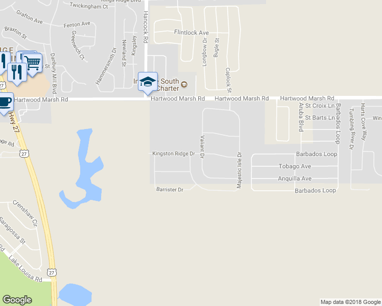 map of restaurants, bars, coffee shops, grocery stores, and more near 2750 Kingston Ridge Drive in Clermont