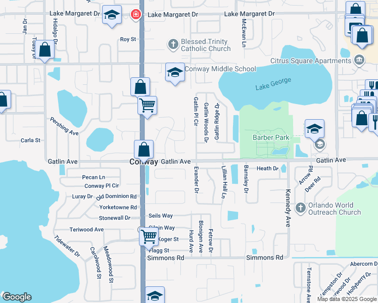map of restaurants, bars, coffee shops, grocery stores, and more near 3864 Oyster Court in Orlando