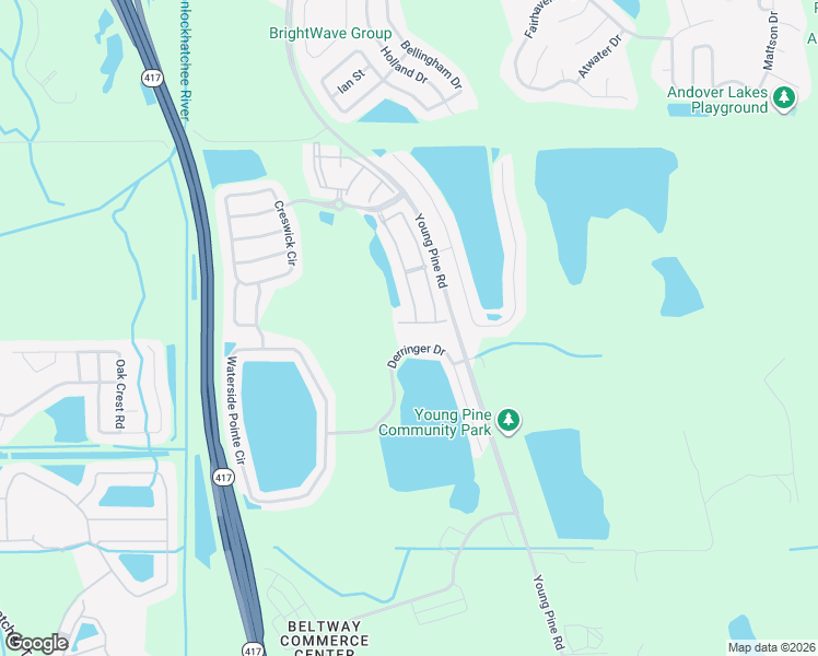 map of restaurants, bars, coffee shops, grocery stores, and more near 10713 Derringer Drive in Orlando