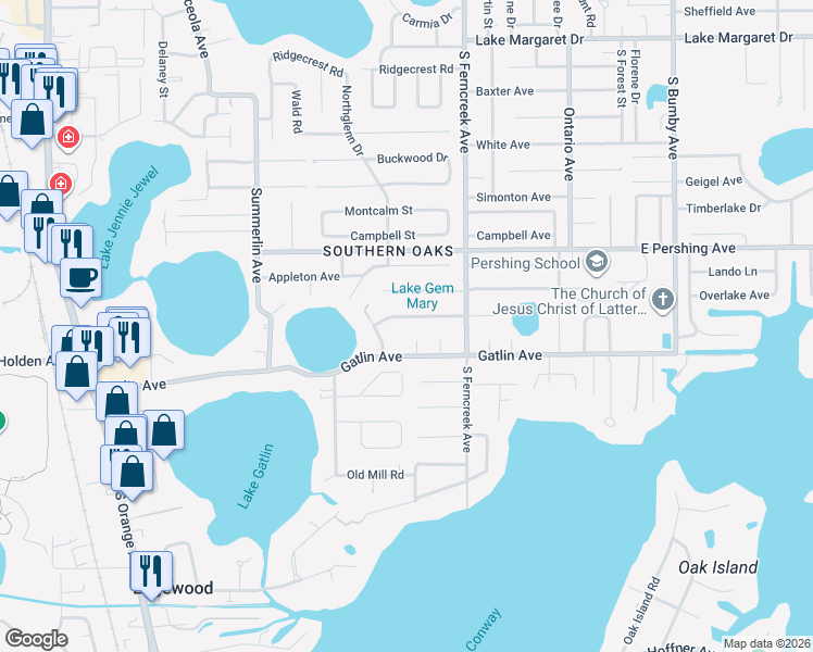 map of restaurants, bars, coffee shops, grocery stores, and more near 4507 Vaughn Avenue in Orlando