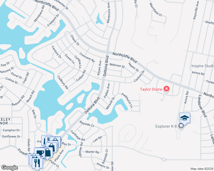 map of restaurants, bars, coffee shops, grocery stores, and more near 4324 Pallas Avenue in Spring Hill