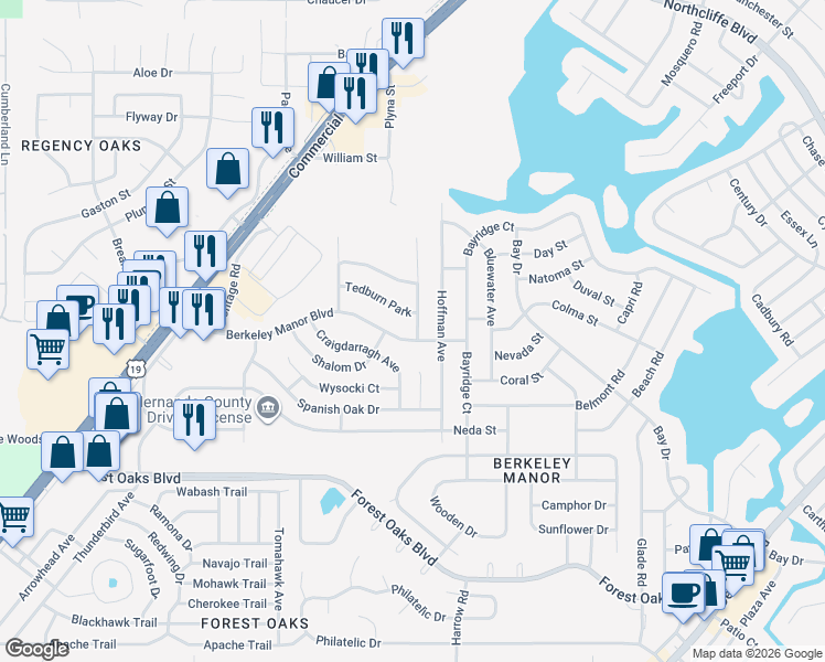 map of restaurants, bars, coffee shops, grocery stores, and more near 4315 Las Palmas Avenue in Spring Hill