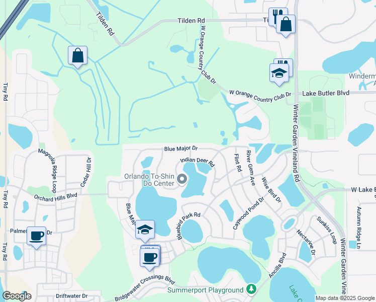 map of restaurants, bars, coffee shops, grocery stores, and more near 4686 Blue Major Drive in Windermere