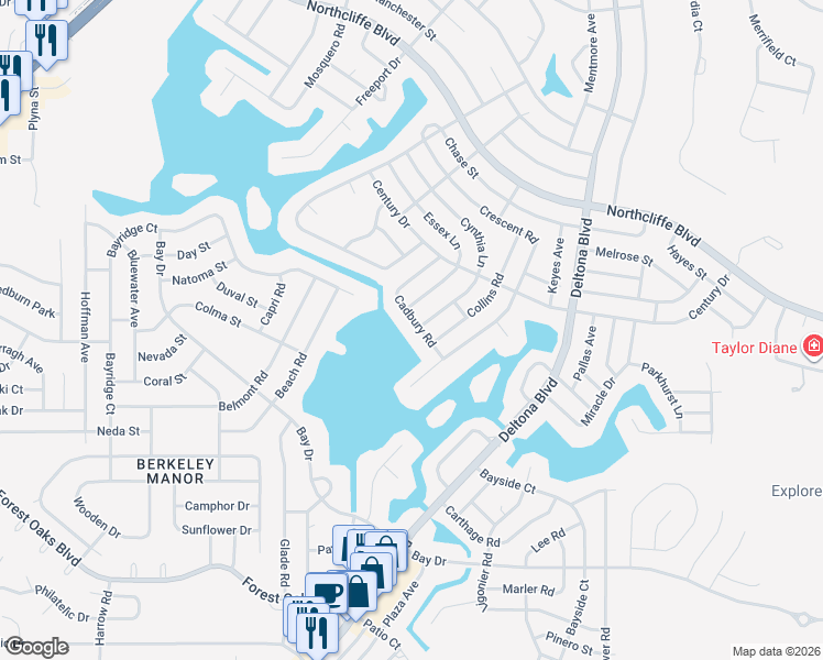 map of restaurants, bars, coffee shops, grocery stores, and more near 4393 Cadbury Road in Spring Hill