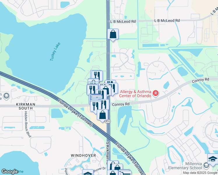map of restaurants, bars, coffee shops, grocery stores, and more near in Orlando
