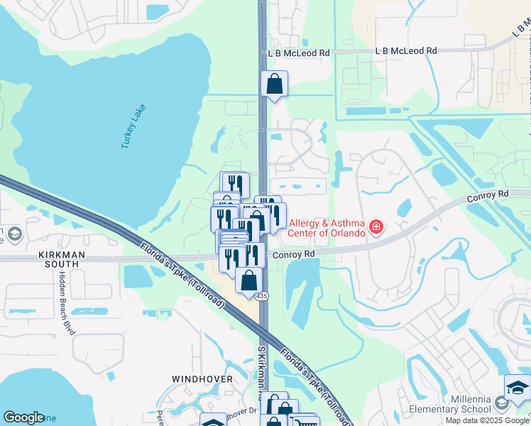 map of restaurants, bars, coffee shops, grocery stores, and more near in Orlando