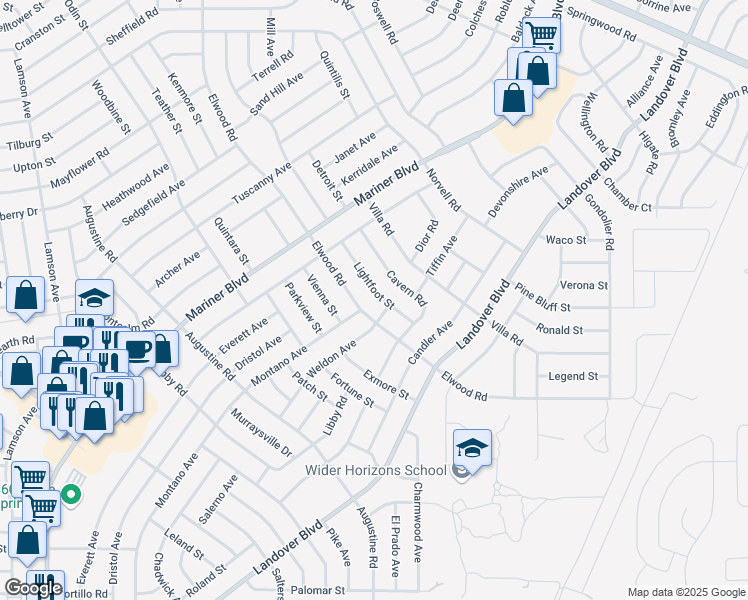 map of restaurants, bars, coffee shops, grocery stores, and more near 4341 Lightfoot Street in Spring Hill
