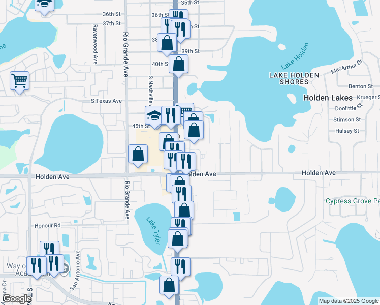 map of restaurants, bars, coffee shops, grocery stores, and more near 4649 South Orange Blossom Trail in Orlando