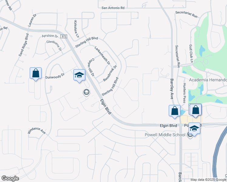 map of restaurants, bars, coffee shops, grocery stores, and more near 4367 Canongate Court in Spring Hill