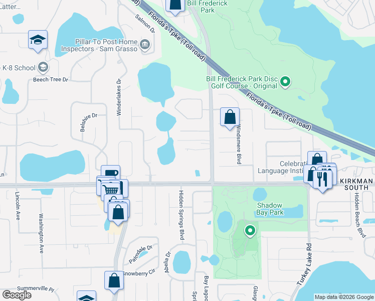 map of restaurants, bars, coffee shops, grocery stores, and more near 7681 Conroy Windermere Road in Orlando