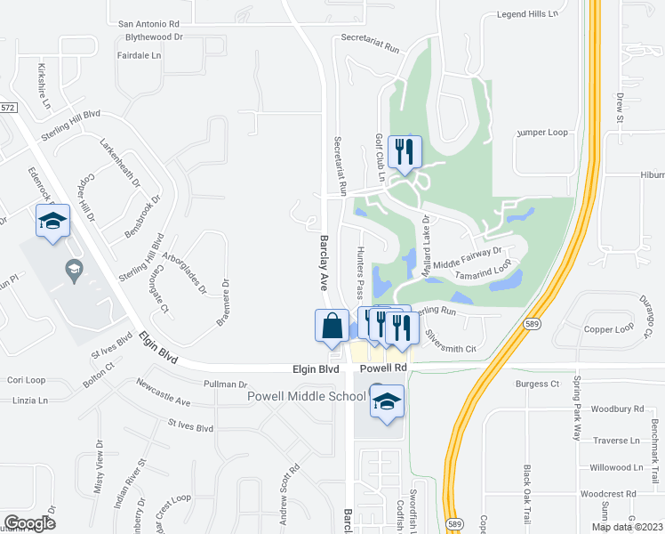map of restaurants, bars, coffee shops, grocery stores, and more near 4551 Secretariat Run in Brooksville