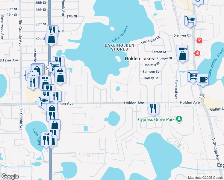 map of restaurants, bars, coffee shops, grocery stores, and more near 4640 Patricia Ann Court in Orlando
