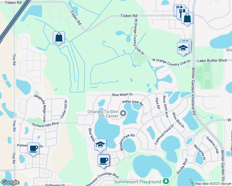 map of restaurants, bars, coffee shops, grocery stores, and more near 4633 Blue Major Drive in Windermere
