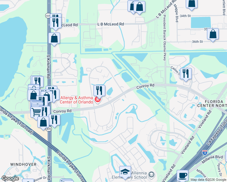 map of restaurants, bars, coffee shops, grocery stores, and more near 5272 Cypress Court in Orlando