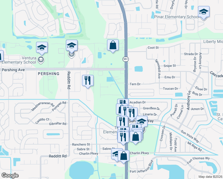 map of restaurants, bars, coffee shops, grocery stores, and more near 4339 Peace Lily Drive in Orlando