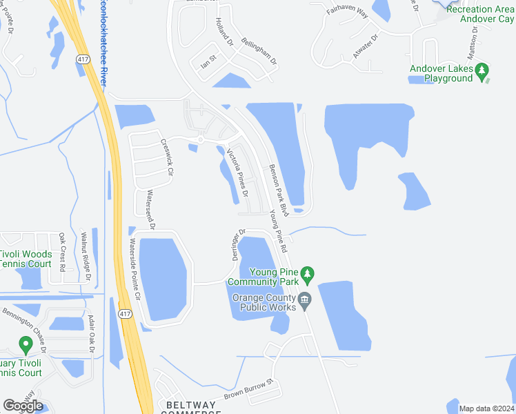 map of restaurants, bars, coffee shops, grocery stores, and more near 3672 Wilshire Way Road in Orlando