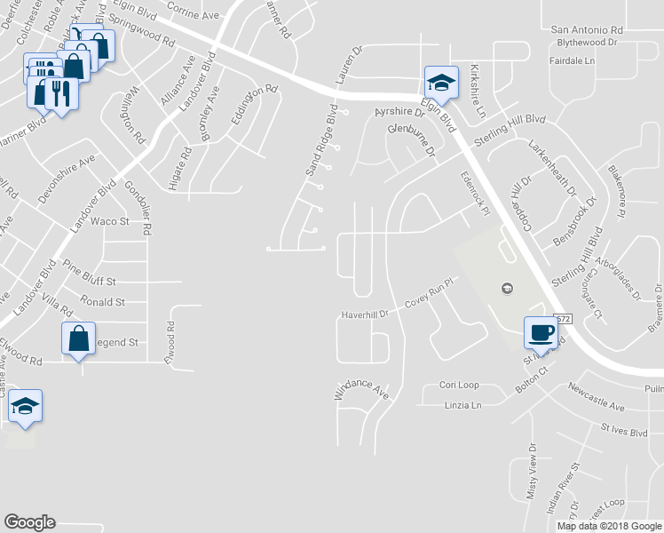 map of restaurants, bars, coffee shops, grocery stores, and more near 13269 Mandalay Place in Spring Hill