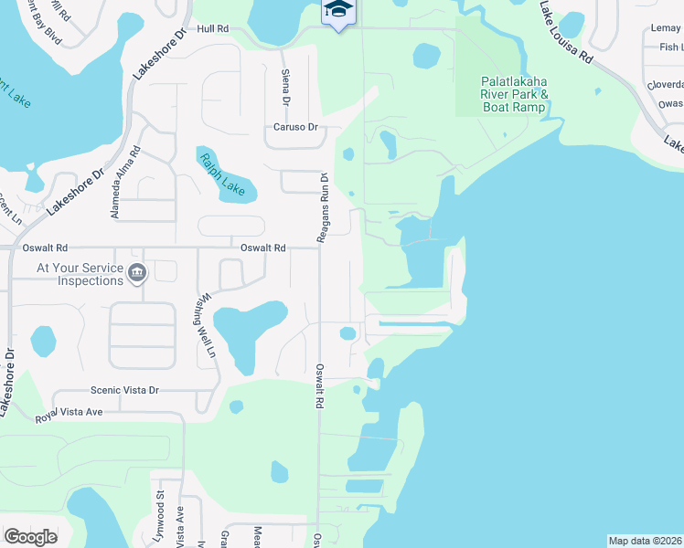 map of restaurants, bars, coffee shops, grocery stores, and more near 10311 Northglen Drive in Clermont