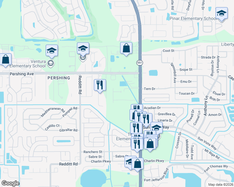 map of restaurants, bars, coffee shops, grocery stores, and more near 4339 Peace Lily Drive in Orlando