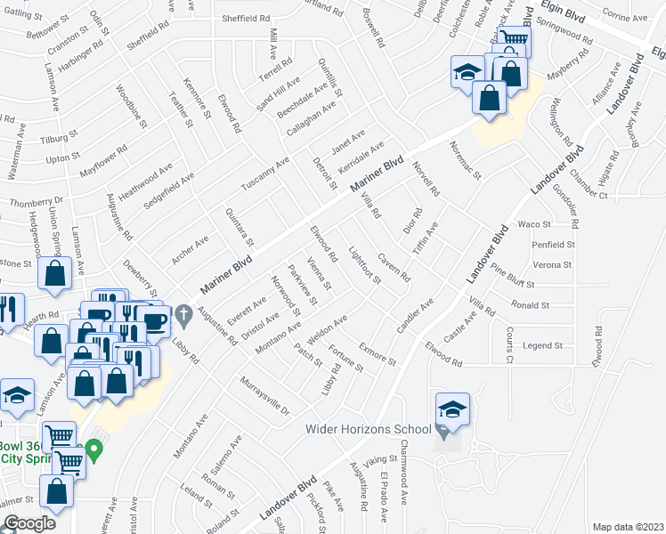 map of restaurants, bars, coffee shops, grocery stores, and more near 4583 Elwood Road in Spring Hill