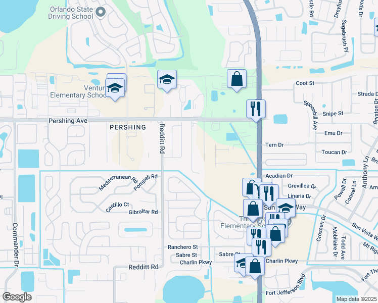 map of restaurants, bars, coffee shops, grocery stores, and more near 3507 Glen Village Court in Orlando