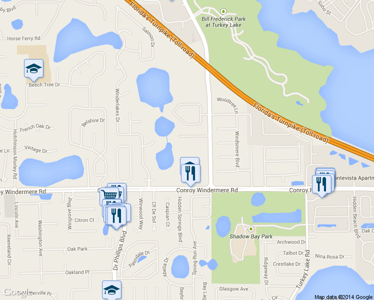 map of restaurants, bars, coffee shops, grocery stores, and more near 4428 South Hiawassee Road in Orlando