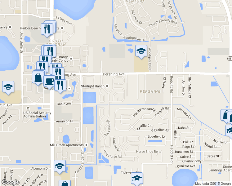 map of restaurants, bars, coffee shops, grocery stores, and more near 2828 Buckboard Way in Orlando