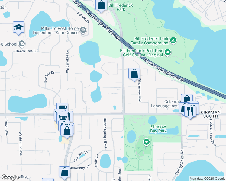 map of restaurants, bars, coffee shops, grocery stores, and more near 4500 South Hiawassee Road in Orlando