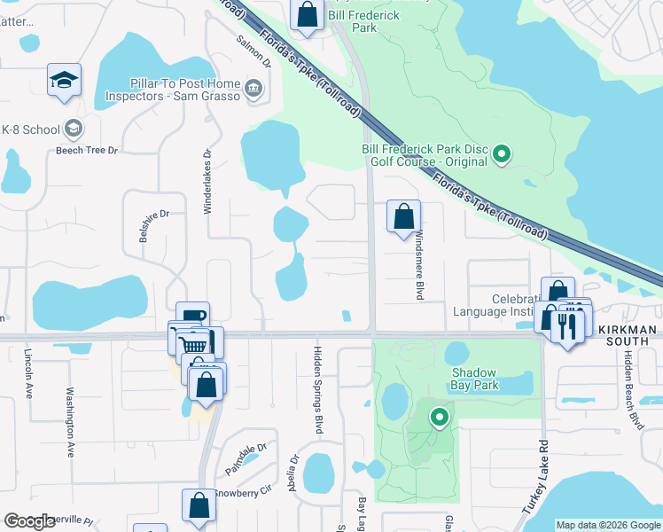 map of restaurants, bars, coffee shops, grocery stores, and more near 4428 South Hiawassee Road in Orlando