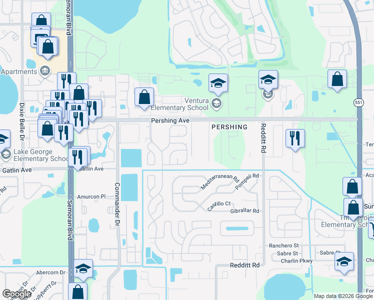 map of restaurants, bars, coffee shops, grocery stores, and more near 2727 Appaloosa Road in Orlando