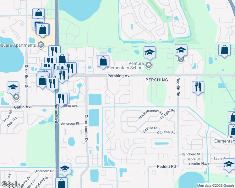 map of restaurants, bars, coffee shops, grocery stores, and more near 2769 Ranch House Road in Orlando