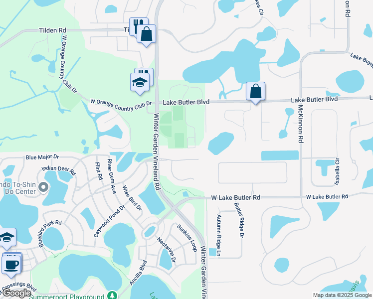 map of restaurants, bars, coffee shops, grocery stores, and more near 4487 Winter Garden Vineland Road in Windermere