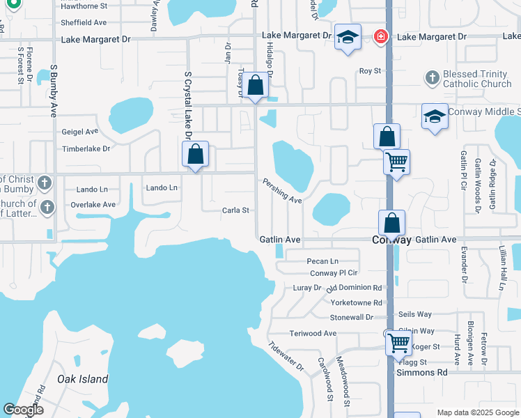 map of restaurants, bars, coffee shops, grocery stores, and more near 4521 Conway Gardens Road in Orlando