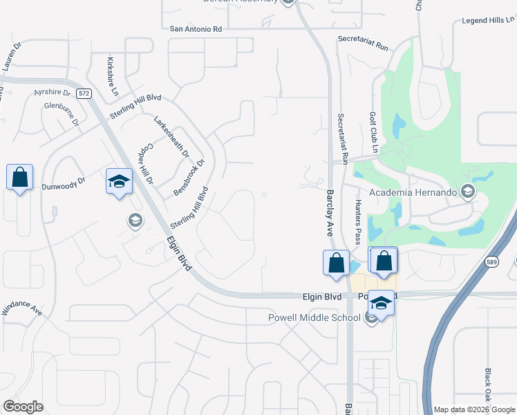 map of restaurants, bars, coffee shops, grocery stores, and more near 4120 Braemere Drive in Spring Hill
