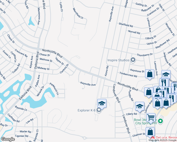 map of restaurants, bars, coffee shops, grocery stores, and more near 4339 Puritan Lane in Spring Hill