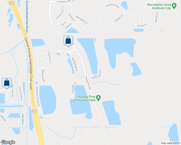 map of restaurants, bars, coffee shops, grocery stores, and more near 3481 Benson Park Boulevard in Orlando