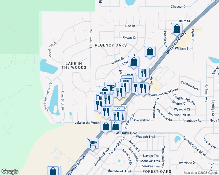 map of restaurants, bars, coffee shops, grocery stores, and more near 4600 Bridgewater Club Loop in Spring Hill