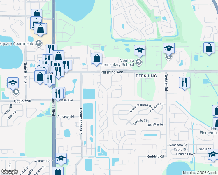 map of restaurants, bars, coffee shops, grocery stores, and more near 2769 Ranch House Road in Orlando